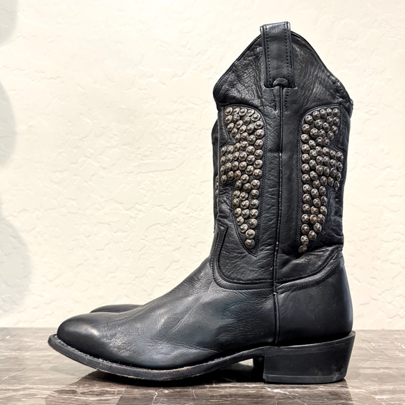 Frye Billy Hammered Stud Leather Cowboy Boots - Picture 1 of 13